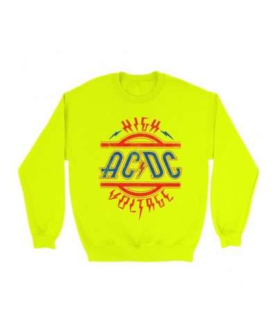 $17.13 AC/DC Bright Colored Sweatshirt | Red and Blue High Voltage Distressed Sweatshirt Sweatshirts