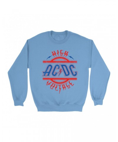 $17.13 AC/DC Bright Colored Sweatshirt | Red and Blue High Voltage Distressed Sweatshirt Sweatshirts