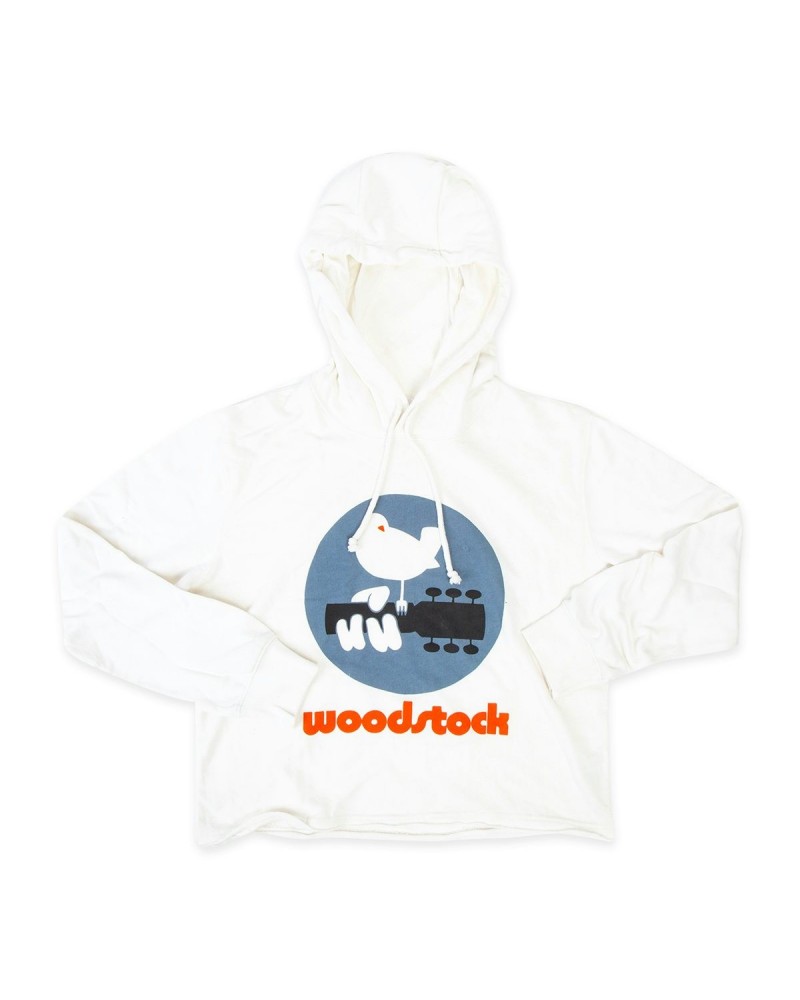 $9.35 Woodstock Bird Guitar Logo White Cropped Hoodie Sweatshirts