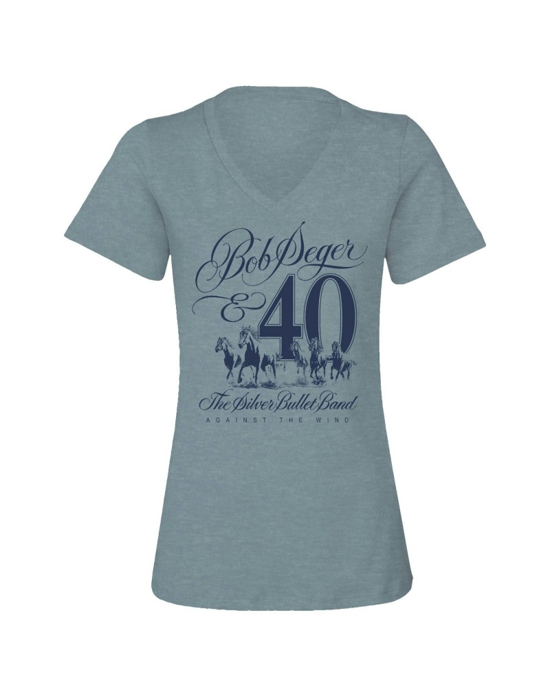 $10.00 Bob Seger & The Silver Bullet Band Against The Wind 40th Anniversary Ladies V-Neck Tee Shirts