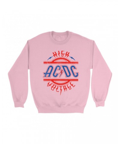 $17.13 AC/DC Bright Colored Sweatshirt | Red and Blue High Voltage Distressed Sweatshirt Sweatshirts