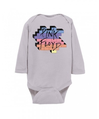 $12.20 Pink Floyd Long Sleeve Bodysuit | Another Brick In The Wall Rainbow Ombre Image Distressed Bodysuit Shirts