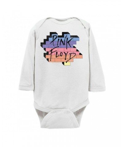 $12.20 Pink Floyd Long Sleeve Bodysuit | Another Brick In The Wall Rainbow Ombre Image Distressed Bodysuit Shirts