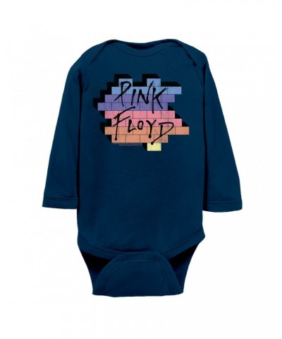 $12.20 Pink Floyd Long Sleeve Bodysuit | Another Brick In The Wall Rainbow Ombre Image Distressed Bodysuit Shirts