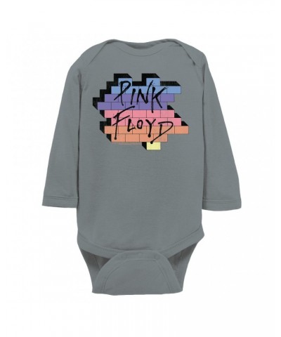 $12.20 Pink Floyd Long Sleeve Bodysuit | Another Brick In The Wall Rainbow Ombre Image Distressed Bodysuit Shirts