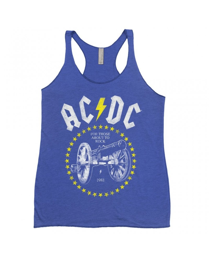 $13.03 AC/DC Ladies' Tank Top | 1981 For Those About To Rock Yellow Design Distressed Shirt Shirts