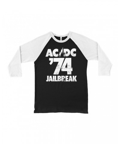 $14.38 AC/DC 3/4 Sleeve Baseball Tee | Jailbreak 1974 Shirt Shirts