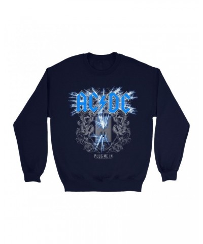 $16.08 AC/DC Sweatshirt | Plug Me In Blue Sweatshirt Sweatshirts