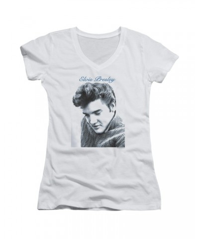 $6.30 Elvis Presley Junior's V-Neck Shirt | SCRIPT SWEATER Junior's Tee Sweatshirts