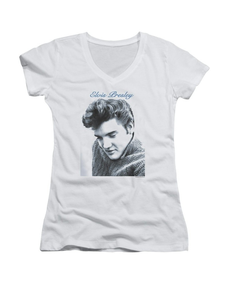 $6.30 Elvis Presley Junior's V-Neck Shirt | SCRIPT SWEATER Junior's Tee Sweatshirts