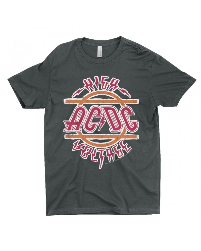 $11.73 AC/DC T-Shirt | Retro Red And Orange High Voltage Distressed Shirt Shirts